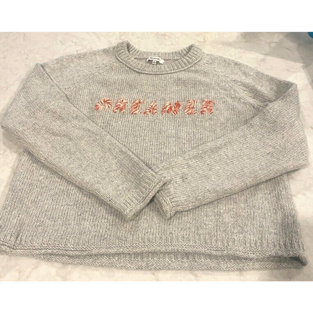Madewell Women's Keaton Embroidered "Dreamer" Sweater Sz L Boho Fisherman Alpaca